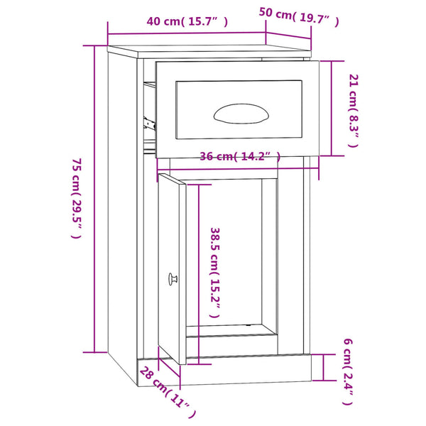Beistellschrank Räuchereiche mit Schublade 40x75 cm