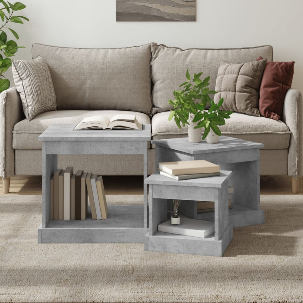 3er Set Couchtische Betongrau