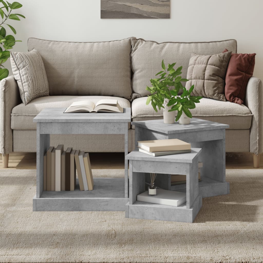 3er Set Couchtische Betongrau