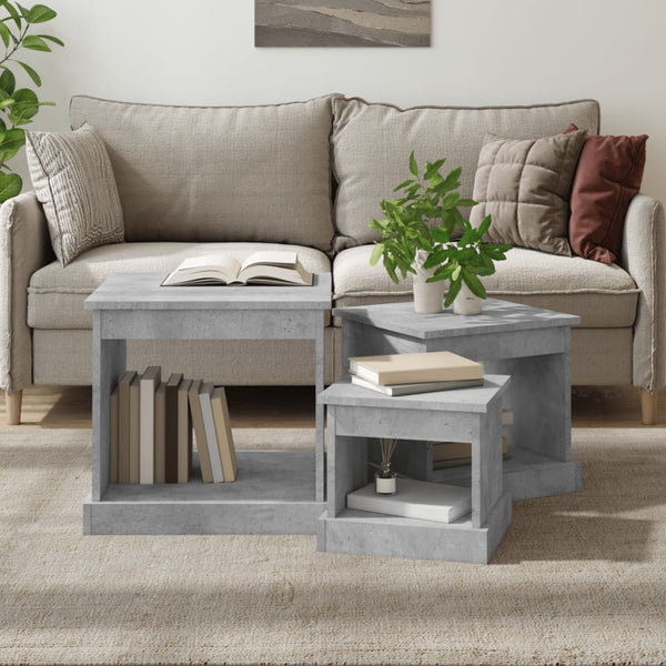 3er Set Couchtische Betongrau