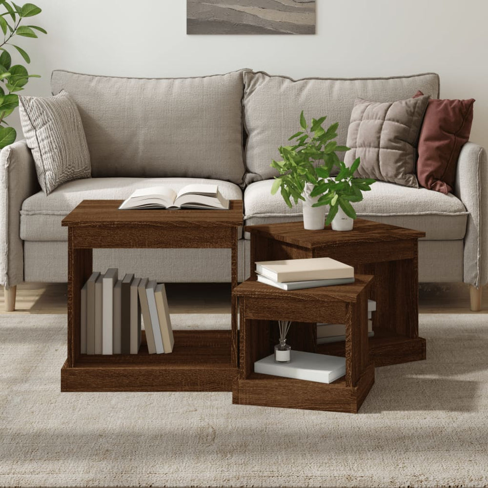 vidaXL Coffee Tables 3 pcs Brown Oak-Look Engineered Wood