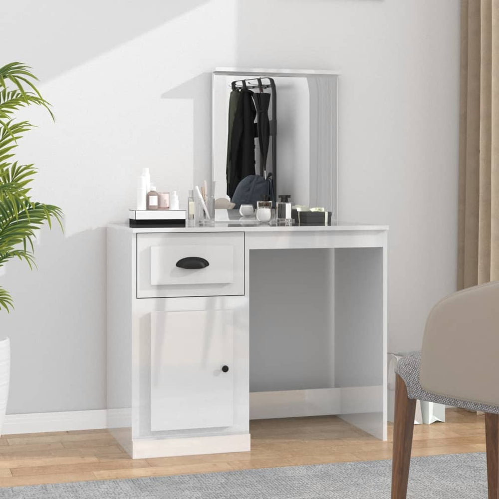 vidaXL Dressing Table with Mirror High-Gloss White 90x50x132.5 cm
