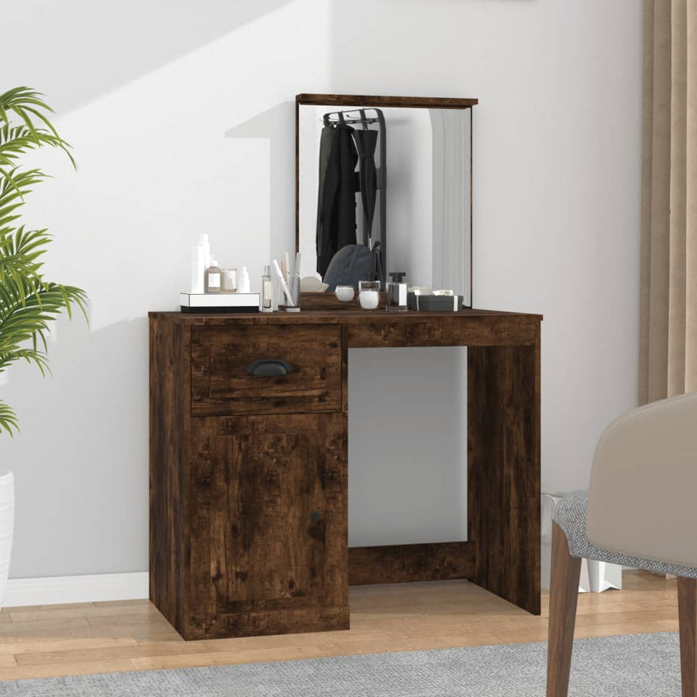 vidaXL Dressing Table with Mirror Smoked Oak 90x50x132.5 cm