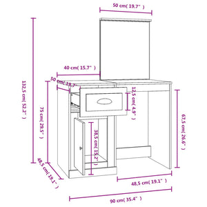 Schminktisch mit Spiegel Grau Sonoma 90 cm