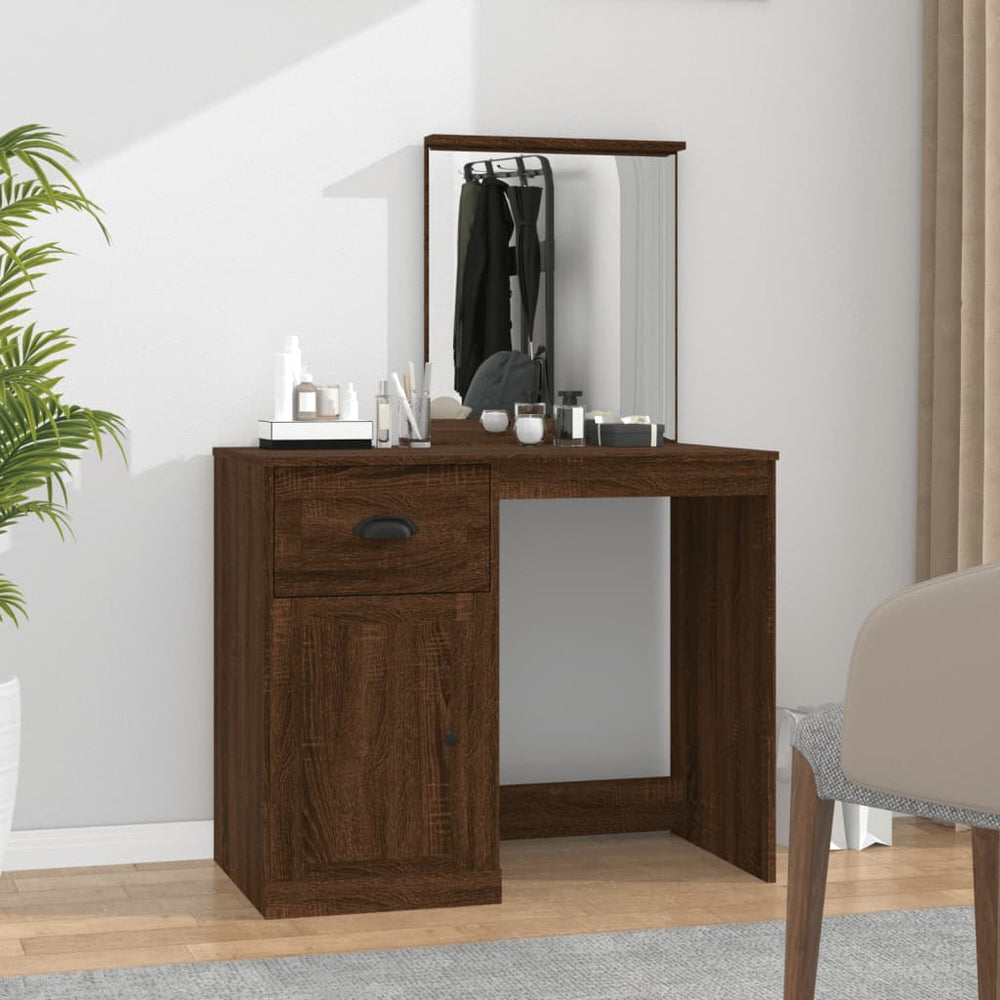 vidaXL Dressing Table with Mirror Brown Oak-Look 90x50x132.5 cm