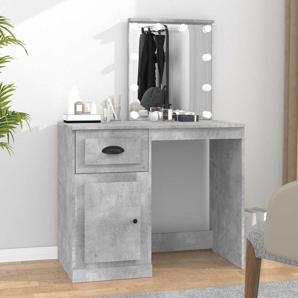 vidaXL Dressing Table with LEDs Concrete Grey 90x50x132.5 cm Engineered Wood
