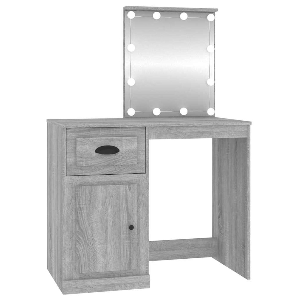 vidaXL Dressing Table with LEDs Grey Sonoma 90x50x132.5 cm Engineered Wood