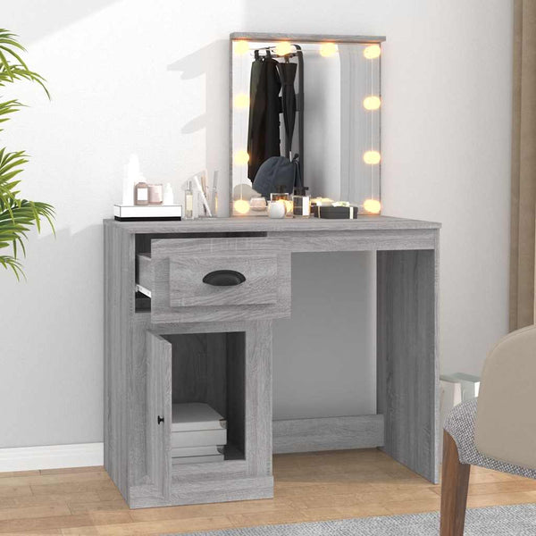 Schminktisch mit LEDs Grau Sonoma 90 cm