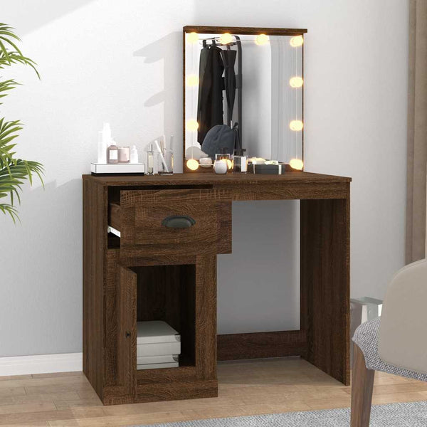 Schminktisch mit LED-Beleuchtung Braun Eiche