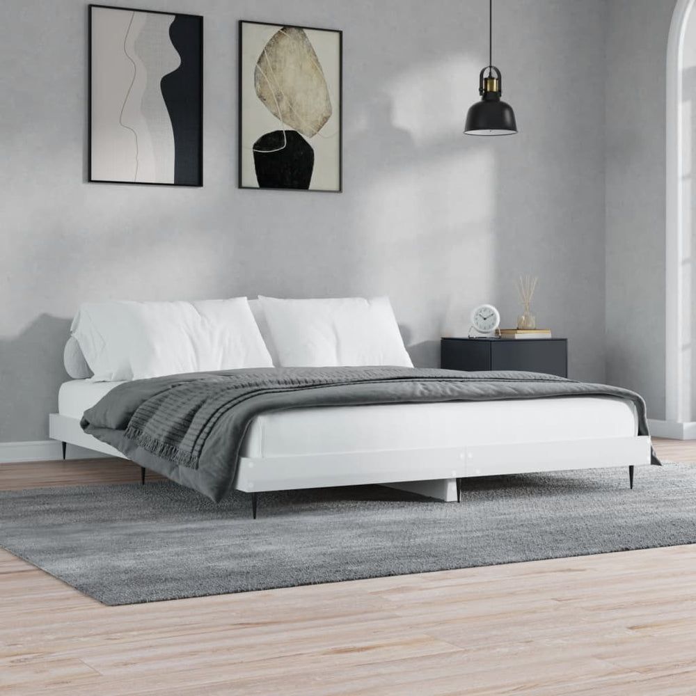 vidaXL Cadre de lit blanc brillant 200x200 cm en bois d'ingénierie
