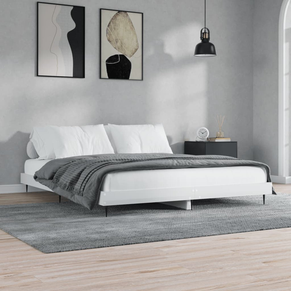 vidaXL Cadre de lit blanc brillant 180x200 cm Aggloméré
