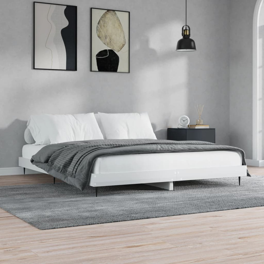 vidaXL Cadre de lit blanc brillant 160x200 cm Aggloméré