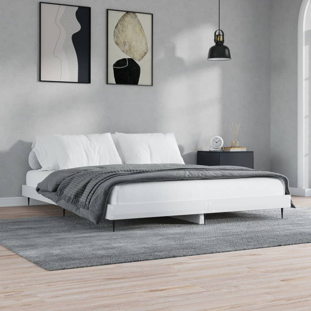 vidaXL Cadre de lit blanc brillant 120x200 cm en bois d'ingénierie