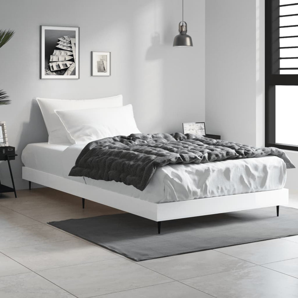vidaXL Cadre de lit blanc brillant 90x200 cm en bois d'ingénierie