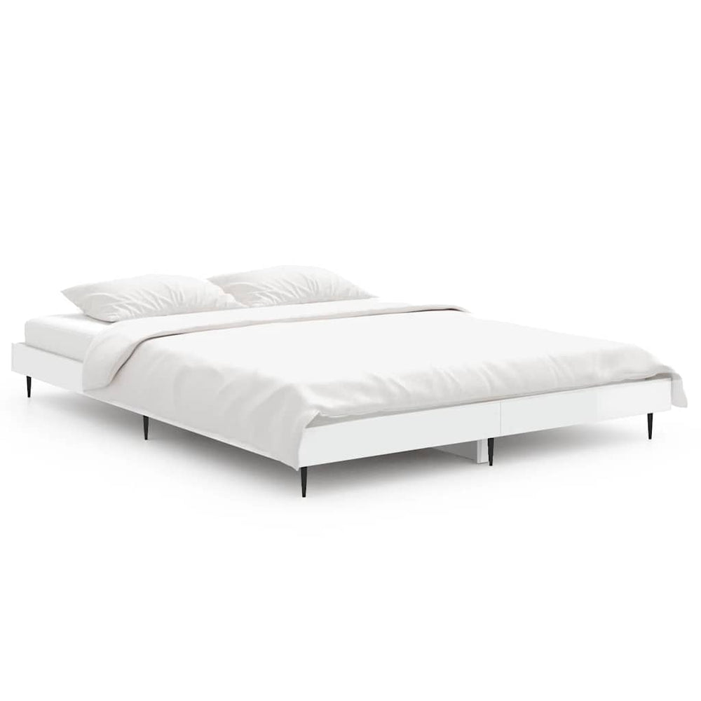 vidaXL Cadre de lit blanc brillant 140x190 cm en bois d'ingénierie
