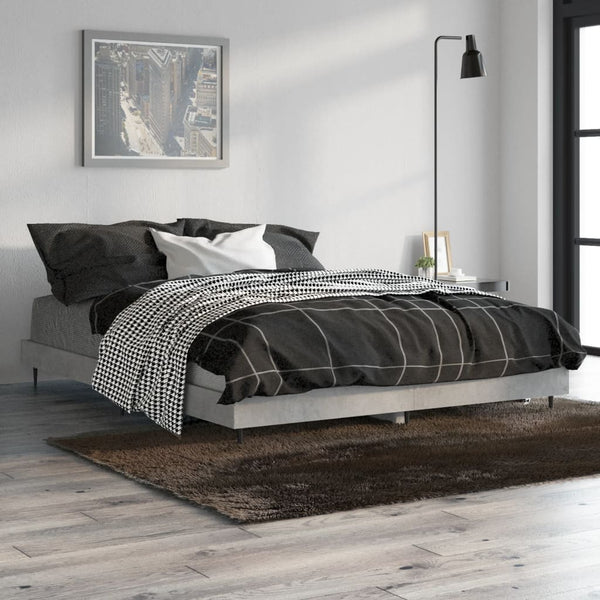 vidaXL Cadre de lit gris béton 135x190 cm en bois d'ingénierie