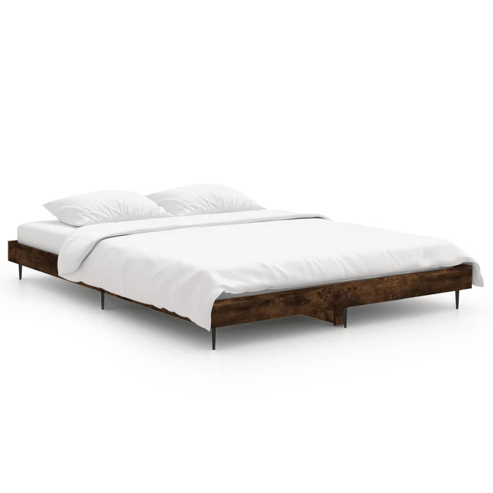 vidaXL Cadre de lit chêne fumé 135x190 cm en bois d'ingénierie