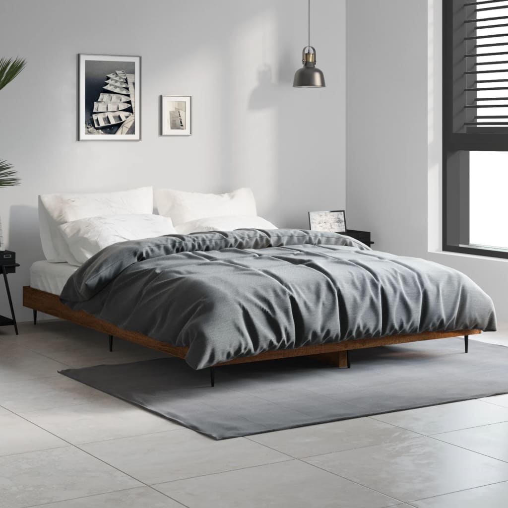 vidaXL Cadre de lit aspect chêne marron 135x190 cm Aggloméré