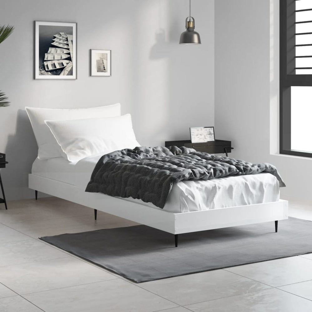 vidaXL Cadre de lit blanc brillant 75x190 cm Aggloméré
