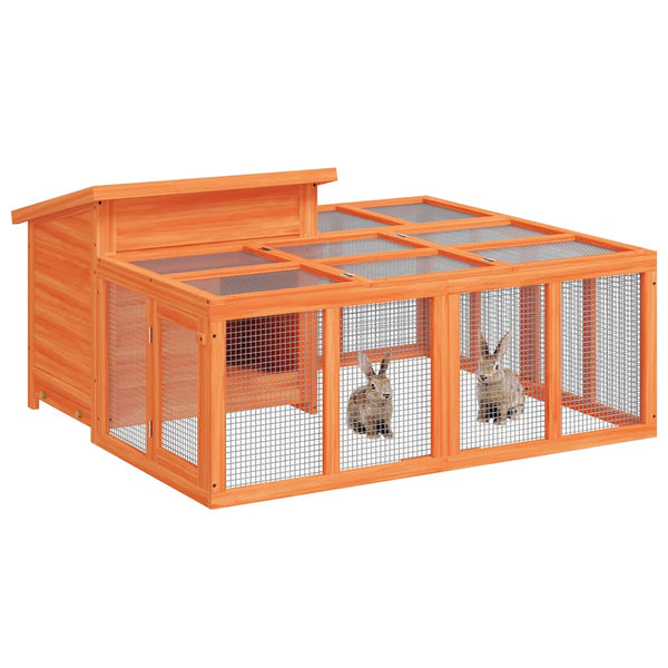 Kaninchenstall Braun 144x123x67,5 cm Massivholz Kiefer