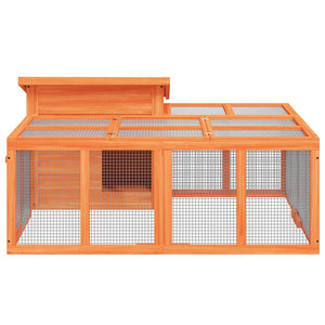 Kaninchenstall Braun 144x123x67,5 cm Massivholz Kiefer