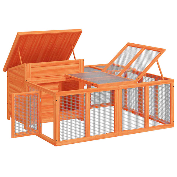 Kaninchenstall Braun 144x123x67,5 cm Massivholz Kiefer