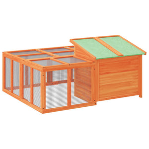 Kaninchenstall Braun 144x123x67,5 cm Massivholz Kiefer
