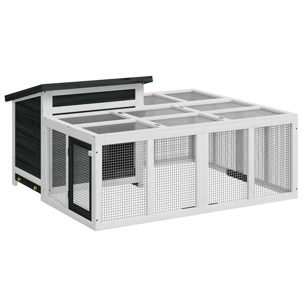 Kaninchenstall Grau 144x123x67,5 cm Massivholz Kiefer
