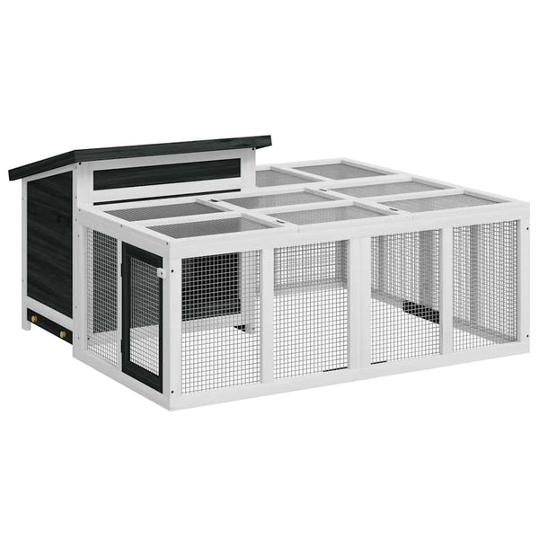 Kaninchenstall Grau 144x123x67,5 cm Massivholz Kiefer