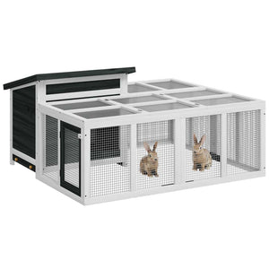 Kaninchenstall Grau 144x123x67,5 cm Massivholz Kiefer