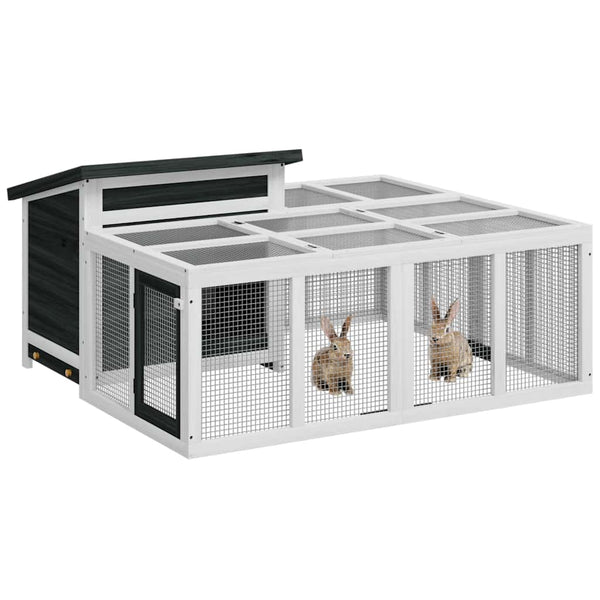 Kaninchenstall Grau 144x123x67,5 cm Massivholz Kiefer