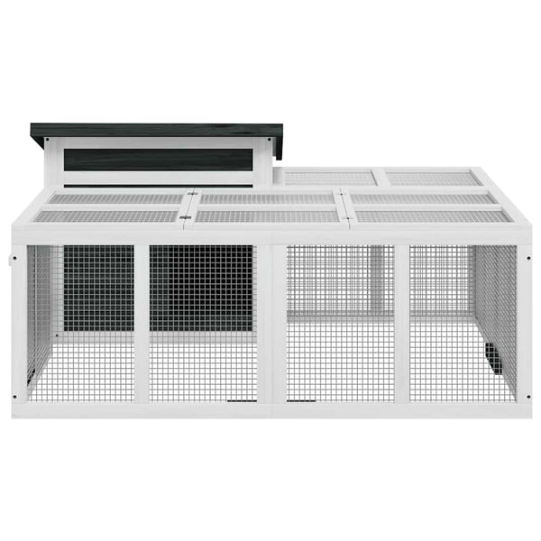 Kaninchenstall Grau 144x123x67,5 cm Massivholz Kiefer