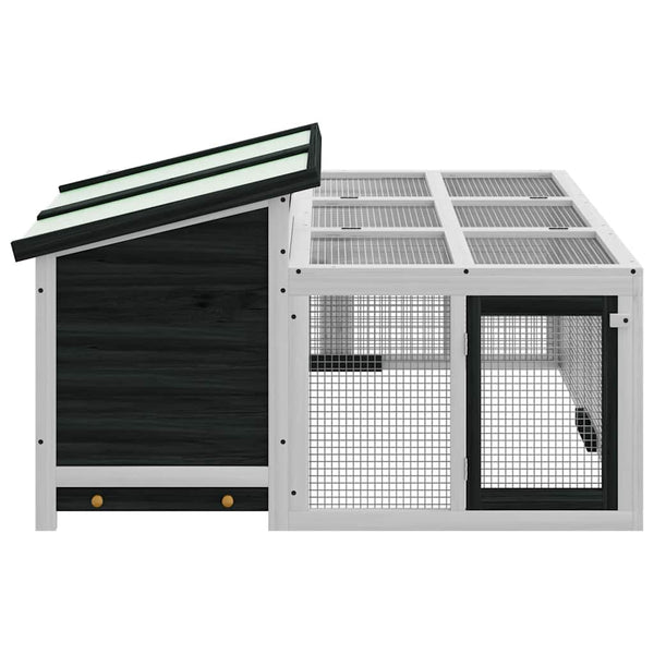 Kaninchenstall Grau 144x123x67,5 cm Massivholz Kiefer