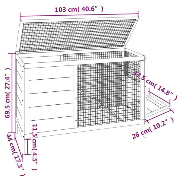 vidaXL Clapier pour lapins marron 103x44x69,5 cm en pin massif