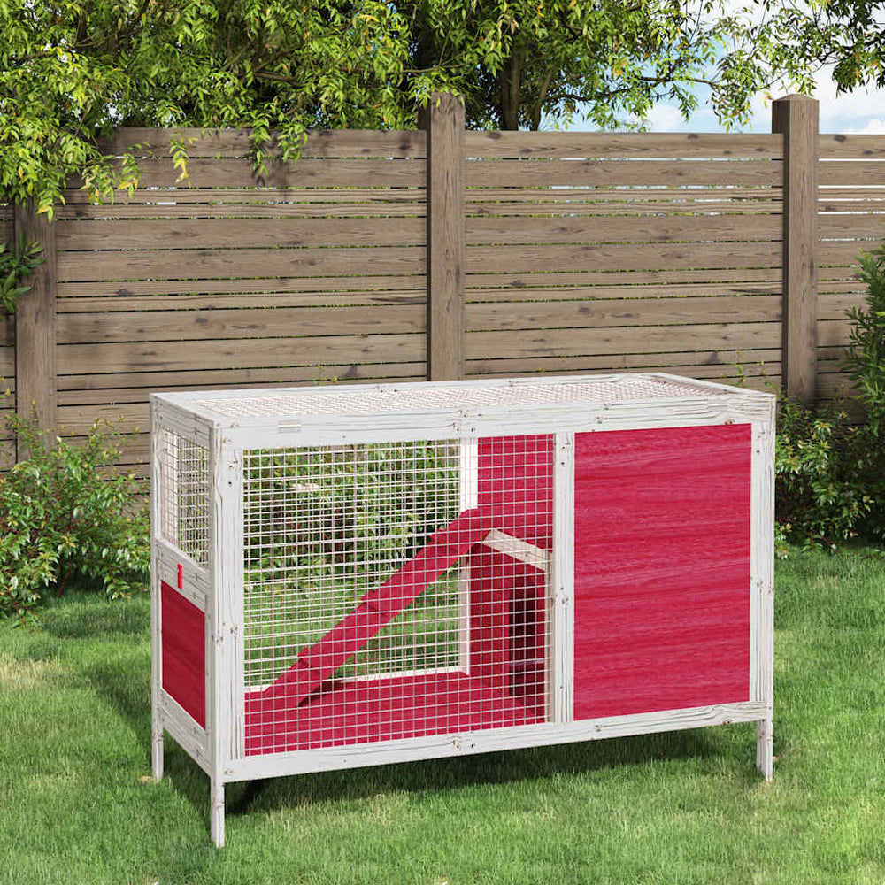 Kaninchenstall Rot 103x44x69,5 cm Massivholz Kiefer