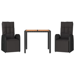 3-tlg. Garten-Essgruppe Schwarz Poly Rattan & Massivholz Akazie