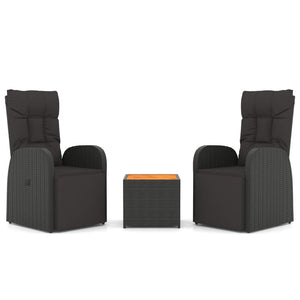 vidaXL Salon de jardin 3 pcs Résine tressée noire et bois d'acacia massif