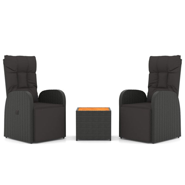 vidaXL Salon de jardin 3 pcs Résine tressée noire et bois d'acacia massif