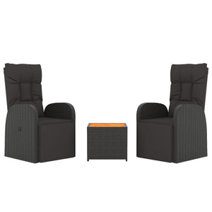 vidaXL Salon de jardin 3 pcs Résine tressée noire et bois d'acacia massif
