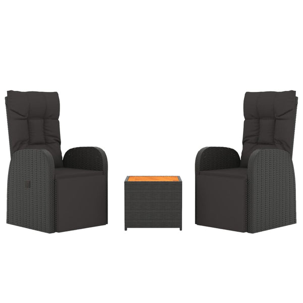 vidaXL Salon de jardin 3 pcs Résine tressée noire et bois d'acacia massif