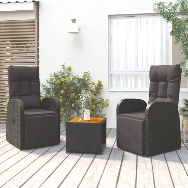 vidaXL Salon de jardin 3 pcs Résine tressée noire et bois d'acacia massif