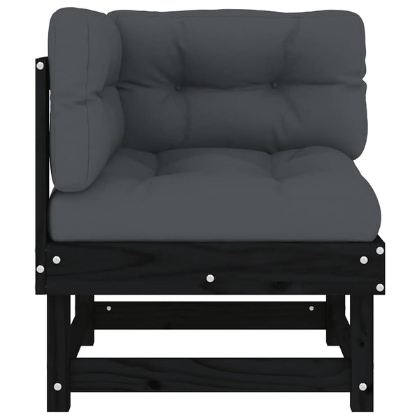 Schwarzes Ecksofa Kiefer Massivholz mit Kissen