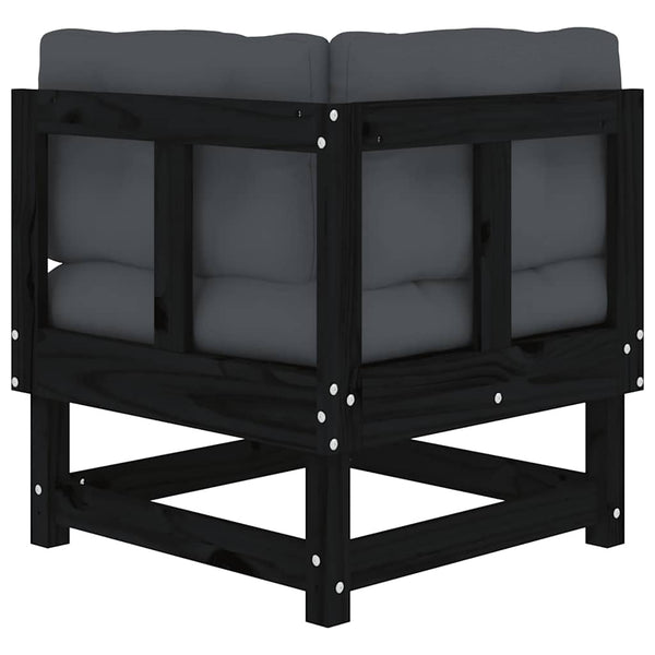 Schwarzes Ecksofa Kiefer Massivholz mit Kissen