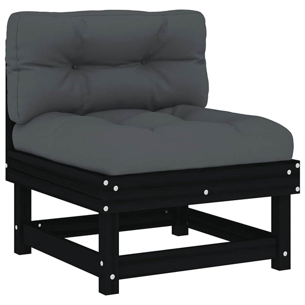 Schwarzes Mittelsofa Kiefer Massivholz mit Kissen