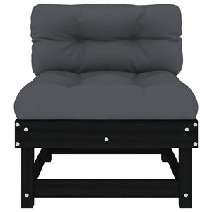 Schwarzes Mittelsofa Kiefer Massivholz mit Kissen