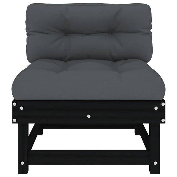 Schwarzes Mittelsofa Kiefer Massivholz mit Kissen