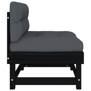 Schwarzes Mittelsofa Kiefer Massivholz mit Kissen