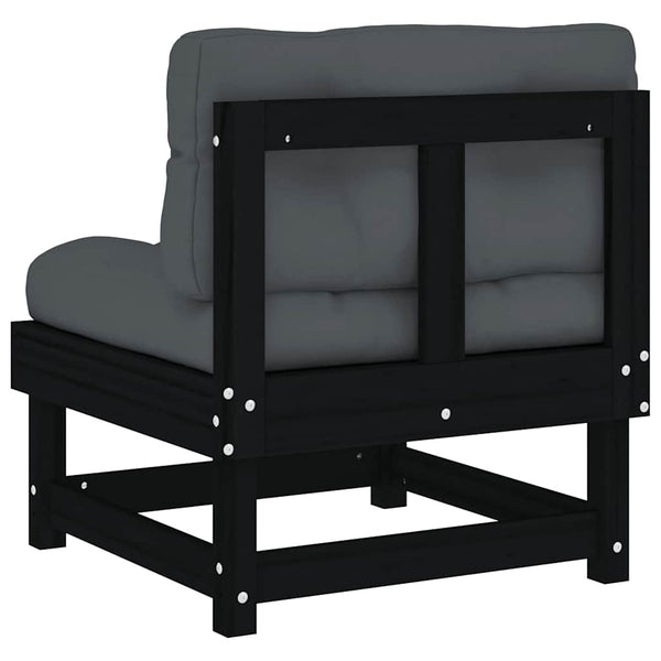 Schwarzes Mittelsofa Kiefer Massivholz mit Kissen