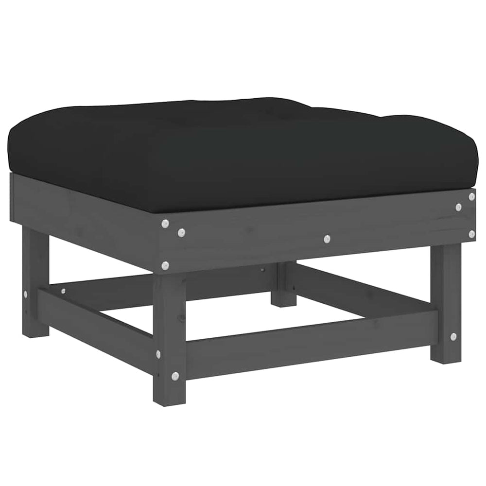 Gartenhocker Grau mit Kissen Kiefer Massivholz