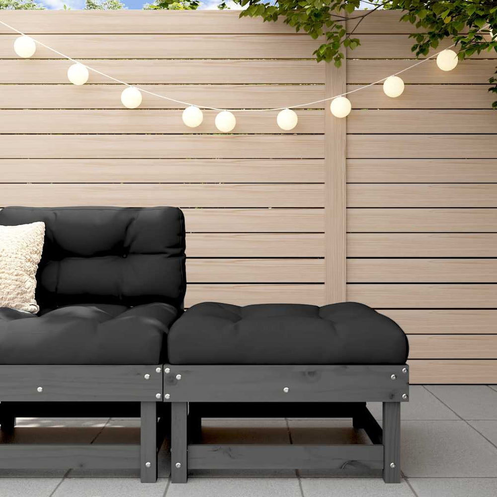 Gartenhocker Grau mit Kissen Kiefer Massivholz